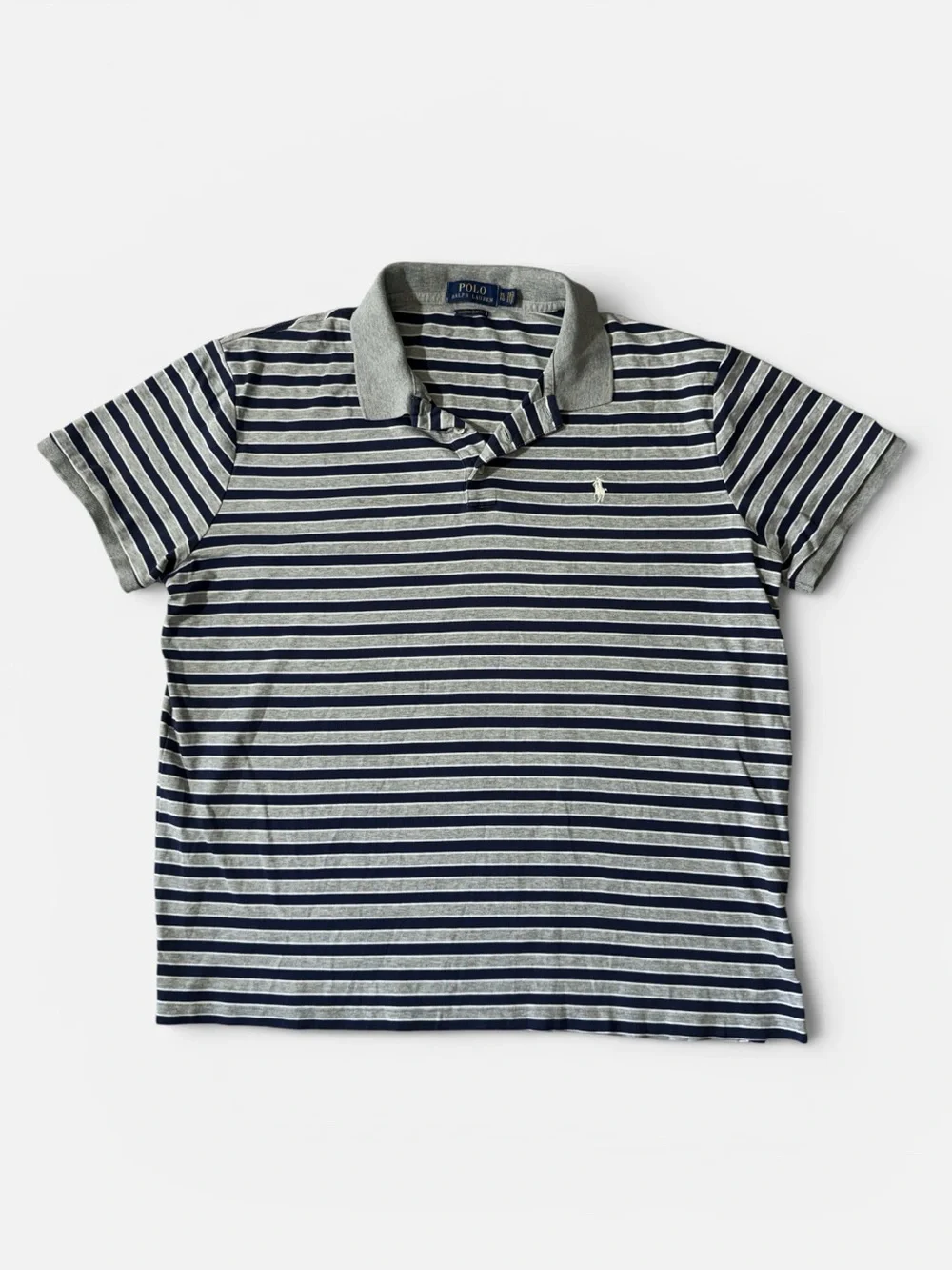 Polo Ralph Lauren mens XL custom slim fit gray stripe soft cotton polo shirt EUC